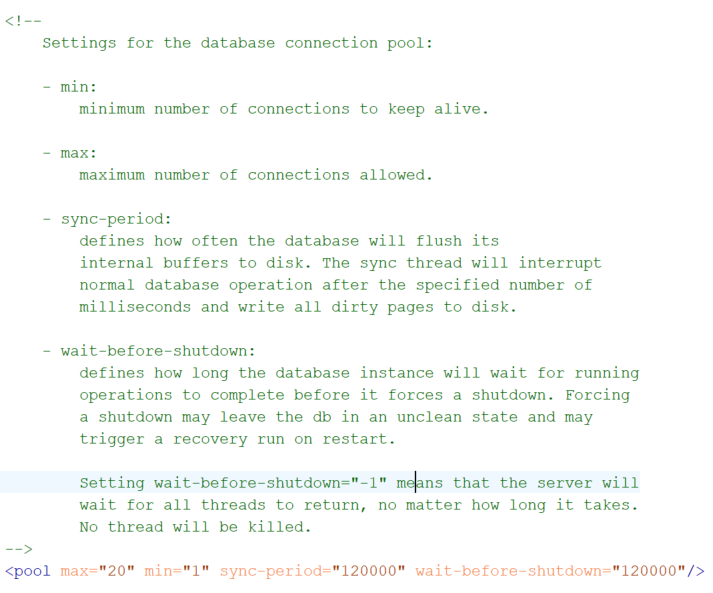 An excerpt from the documentation of eXist-db's conf.xml