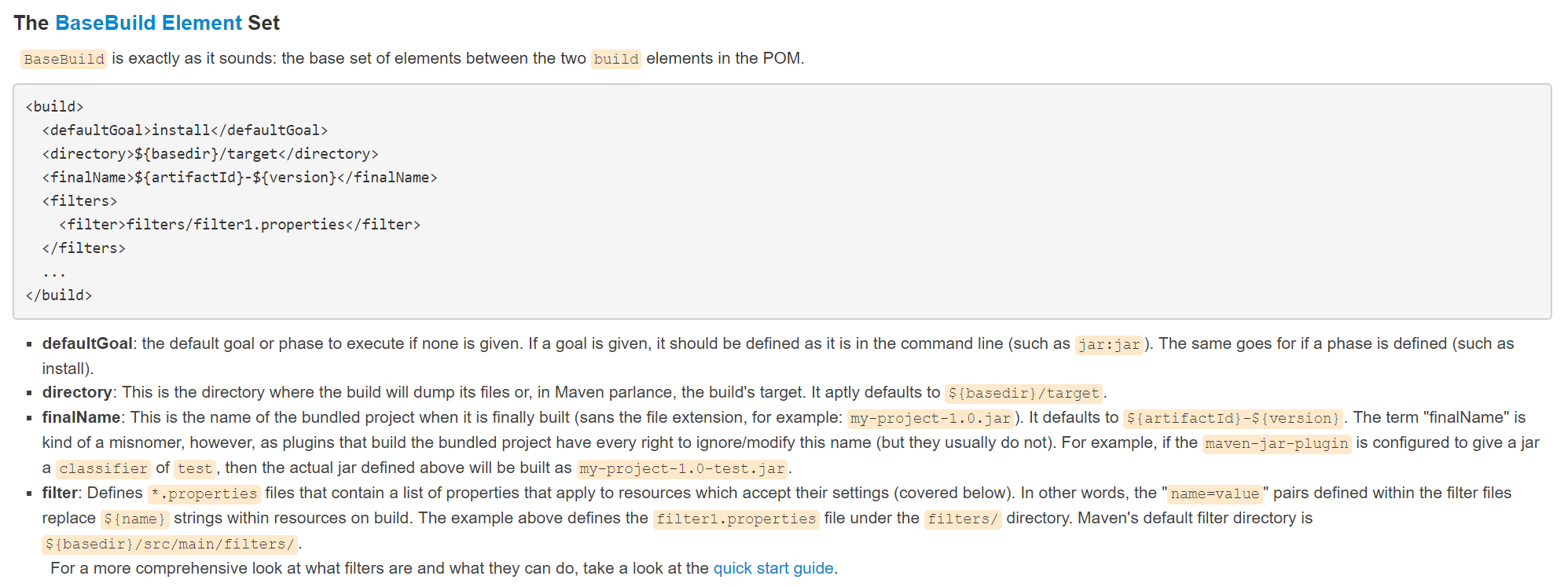 An excerpt from the documentation of Maven POM files
