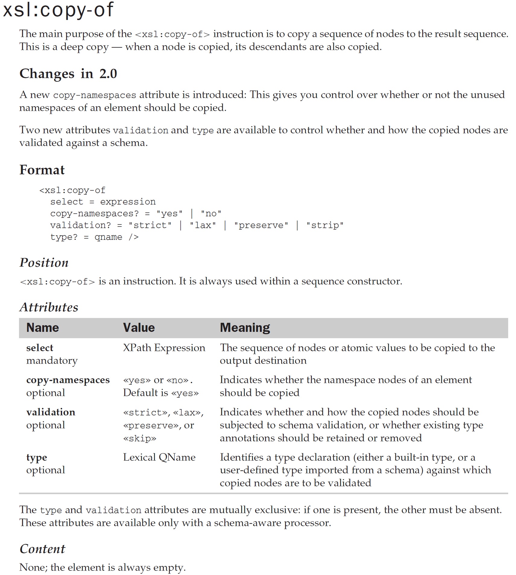 An excerpt from the documentation of XSLT