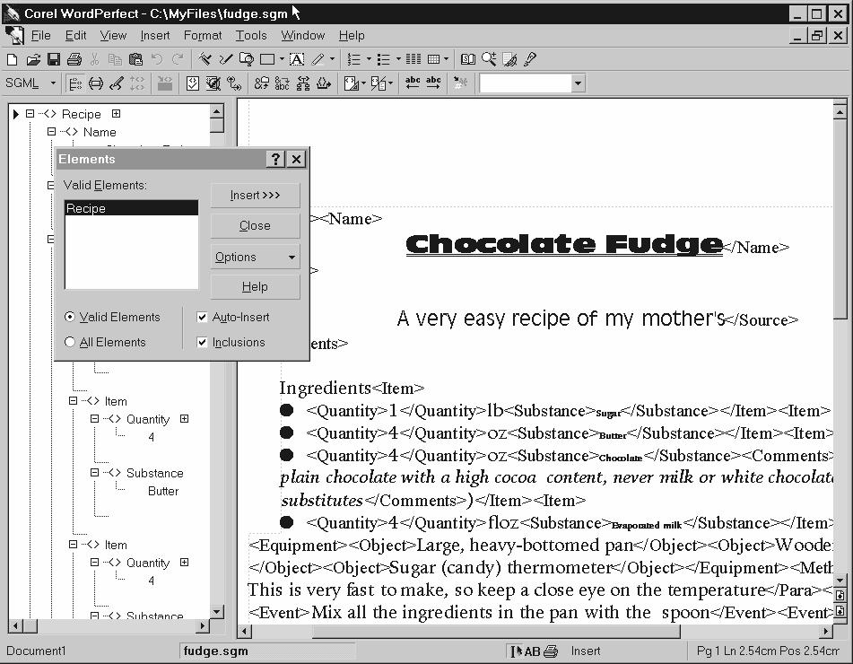 WordPerfect editing SGML