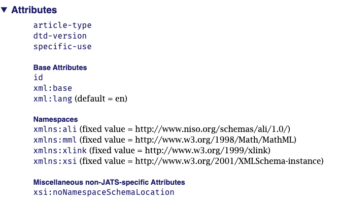 Attributes (and pseudo-attributes) for the <article> element