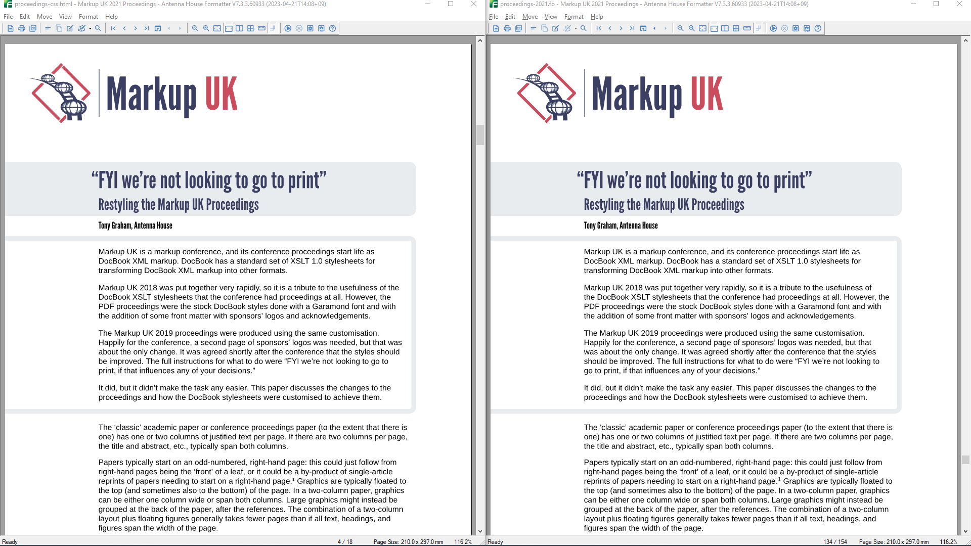 Paper formatted using CSS (left) and XSL-FO (right)
