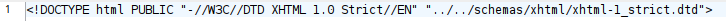 Single-line text file containing a DOCTYPE declaration for XHTML